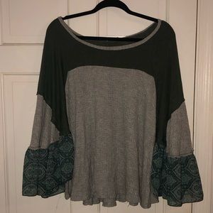 Flowy Gray and Green Top